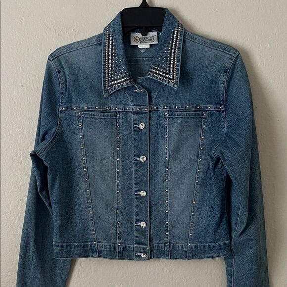 Like New! Christine Alexander Swarovski Embellished Horse Denim Jacket in Size S - Picture 3 of 16